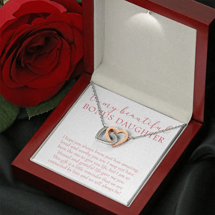 To My Beautiful Bonus Daughter - We Will Always Be - Interlocking Hearts Necklace SO174V - Charming Present