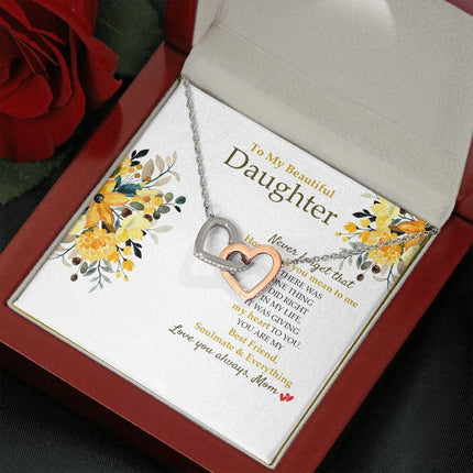 Daughter - Mom - How Much You Mean To Me - Interlocking Hearts Necklace SO190V - Charming Present