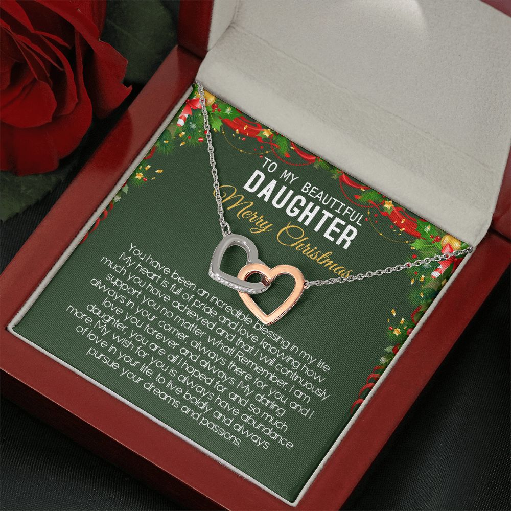 Beautiful Daughter - Merry Christmas - Love You Forever And Always - Interlocking Hearts Necklace