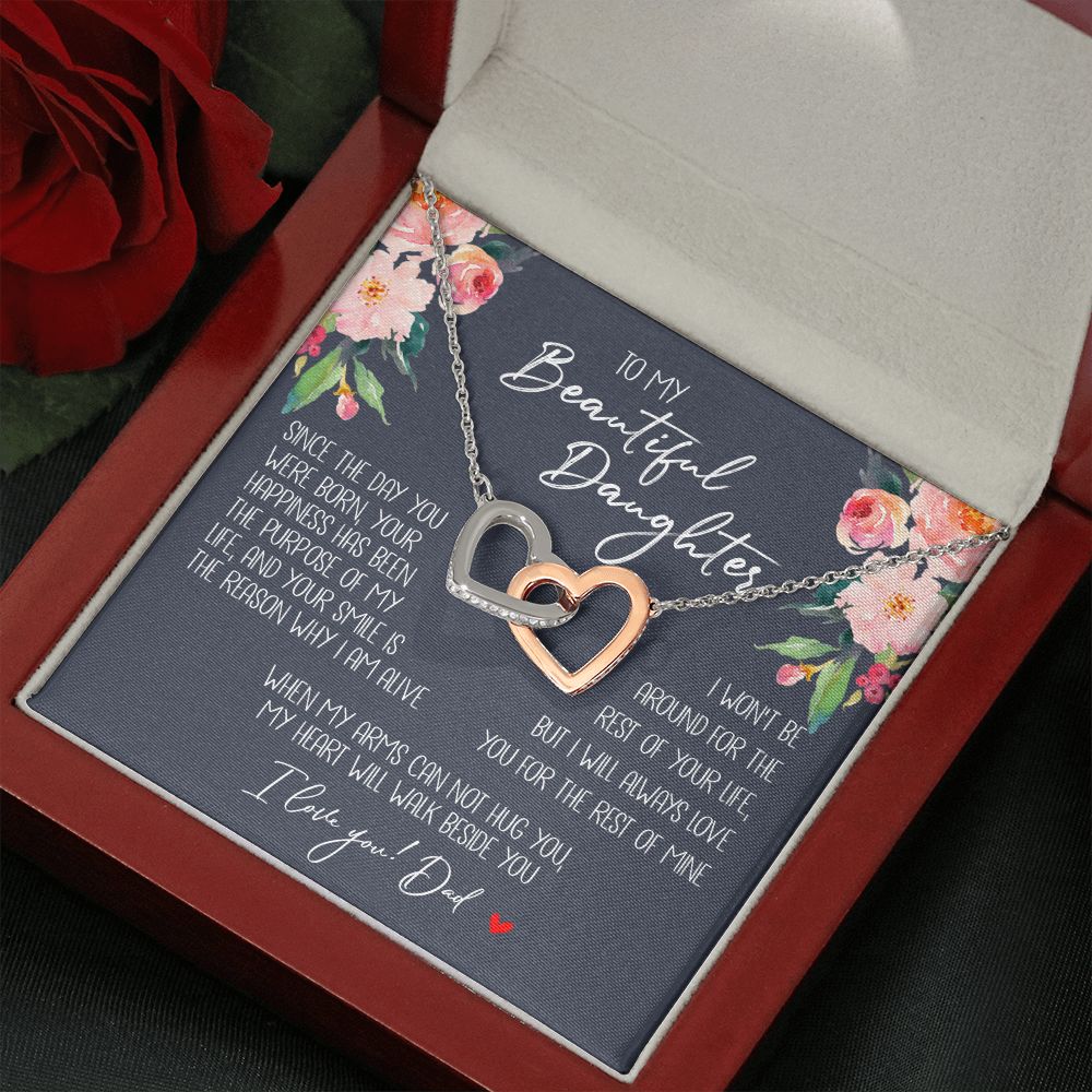 Daughter - Dad - My Heart Will Walk Beside You - Interlocking Hearts Necklace