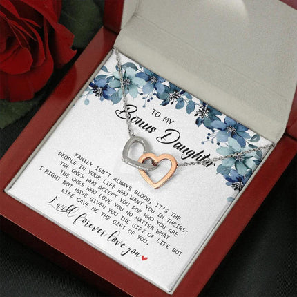 To My Bonus Daughter - I Will Forever Love You - Interlocking Hearts Necklace SO155T - Charming Present