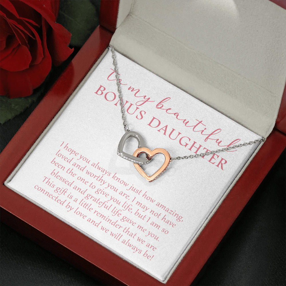 To My Beautiful Bonus Daughter - We Will Always Be - Interlocking Hearts Necklace SO174V