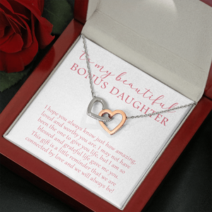 To My Beautiful Bonus Daughter - We Will Always Be - Interlocking Hearts Necklace SO174V