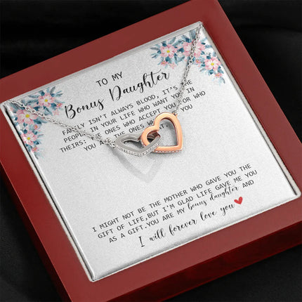 To My Bonus Daughter - I Forever Love You - Interlocking Hearts Necklace SO170V - Charming Present