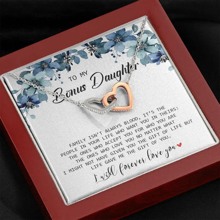 To My Bonus Daughter - I Will Forever Love You - Interlocking Hearts Necklace SO155T - Charming Present