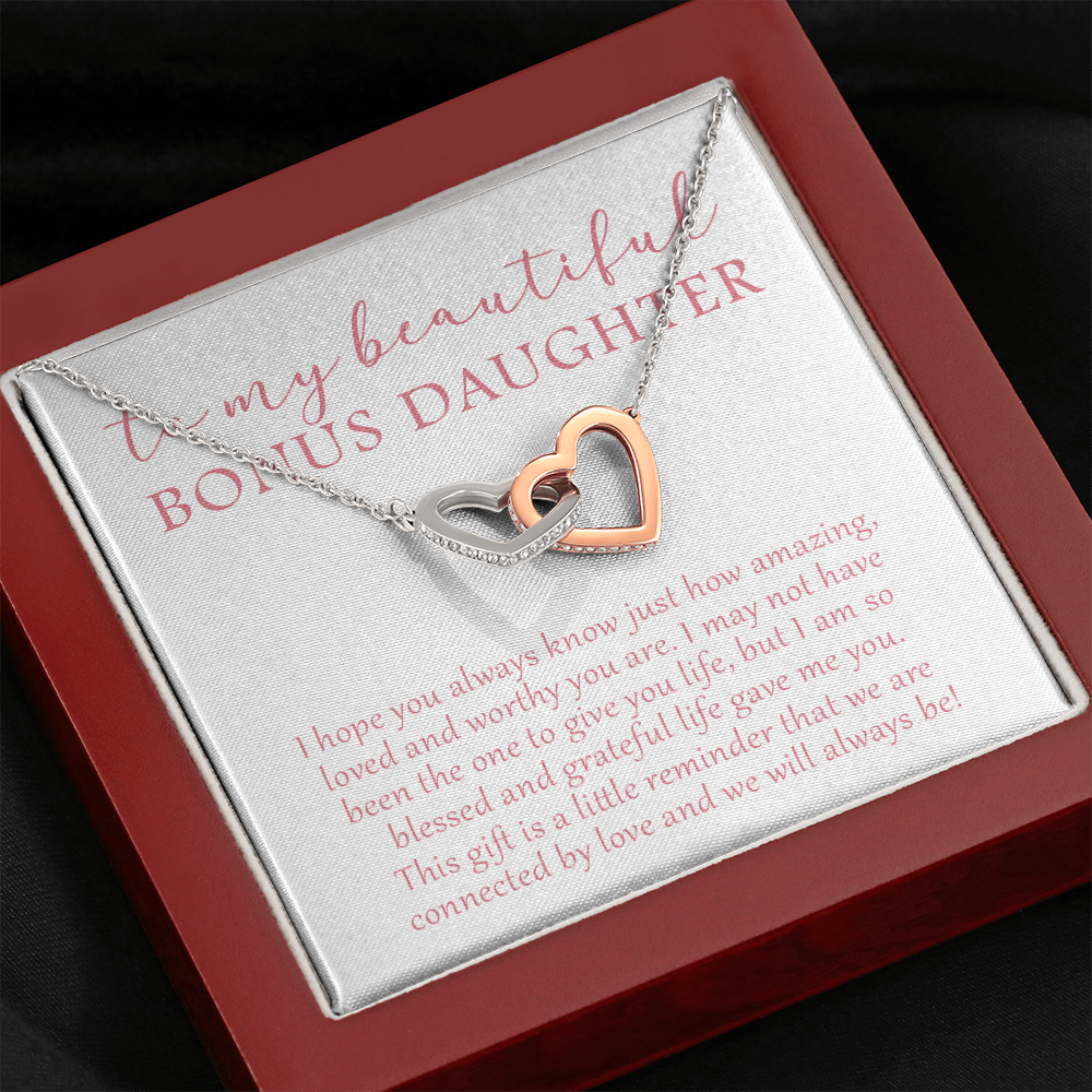 To My Beautiful Bonus Daughter - We Will Always Be - Interlocking Hearts Necklace SO174V