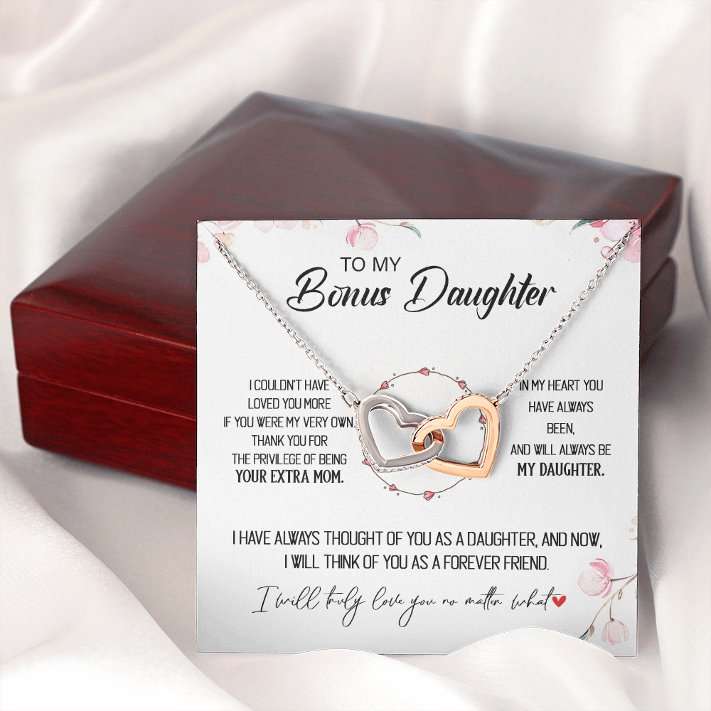 To My Bonus Daughter - Forever Love You No Matter What - Interlocking Hearts Necklace SO173T