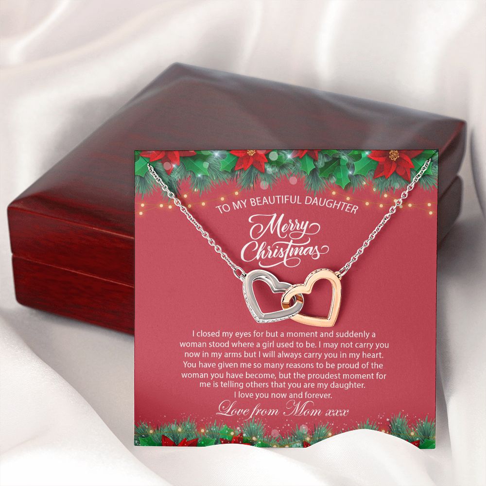 Daughter Mom - Proudest Momemt - Merry Christmas - Interlocking Hearts Necklace