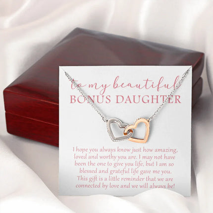 To My Beautiful Bonus Daughter - We Will Always Be - Interlocking Hearts Necklace SO174V - Charming Present