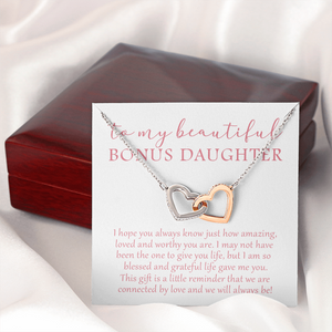 To My Beautiful Bonus Daughter - We Will Always Be - Interlocking Hearts Necklace SO174V