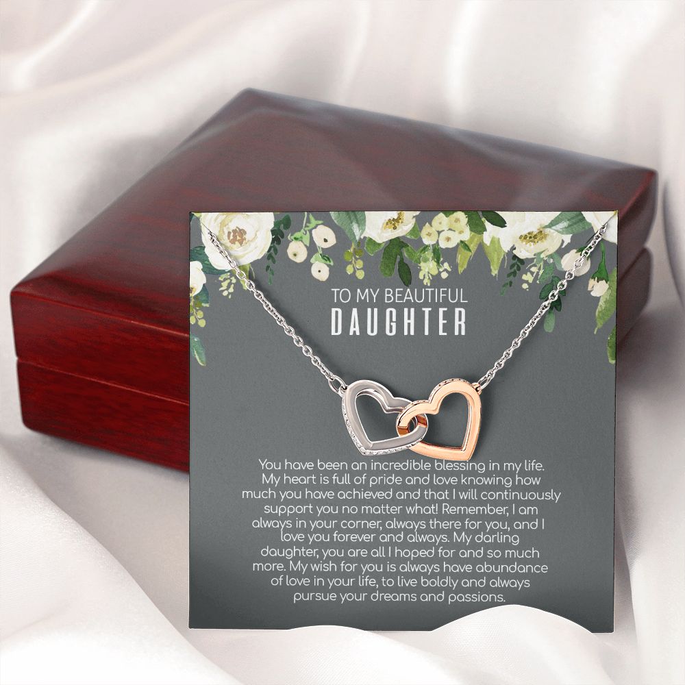 Daughter - Love You Forever And Always - Interlocking Hearts Necklace
