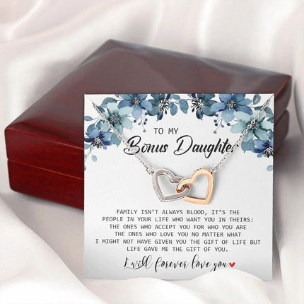 To My Bonus Daughter - I Will Forever Love You - Interlocking Hearts Necklace SO155T - Charming Present