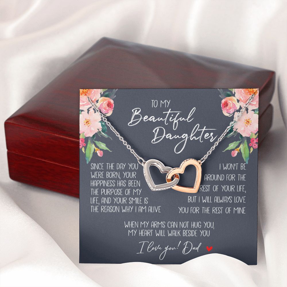 Daughter - Dad - My Heart Will Walk Beside You - Interlocking Hearts Necklace