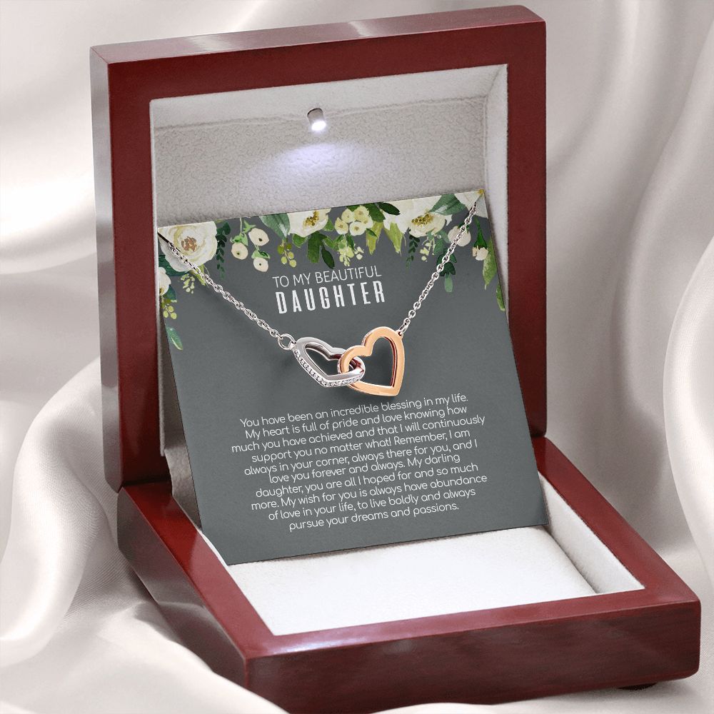 Daughter - Love You Forever And Always - Interlocking Hearts Necklace