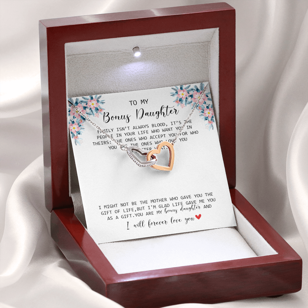 To My Bonus Daughter - I Forever Love You - Interlocking Hearts Necklace SO170V