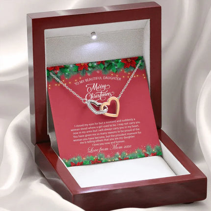 Daughter Mom - Proudest Momemt - Merry Christmas - Interlocking Hearts Necklace - Charming Present