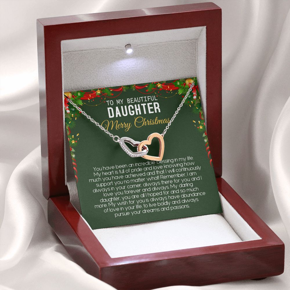 Beautiful Daughter - Merry Christmas - Love You Forever And Always - Interlocking Hearts Necklace