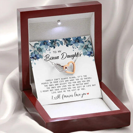 To My Bonus Daughter - I Will Forever Love You - Interlocking Hearts Necklace SO155T - Charming Present