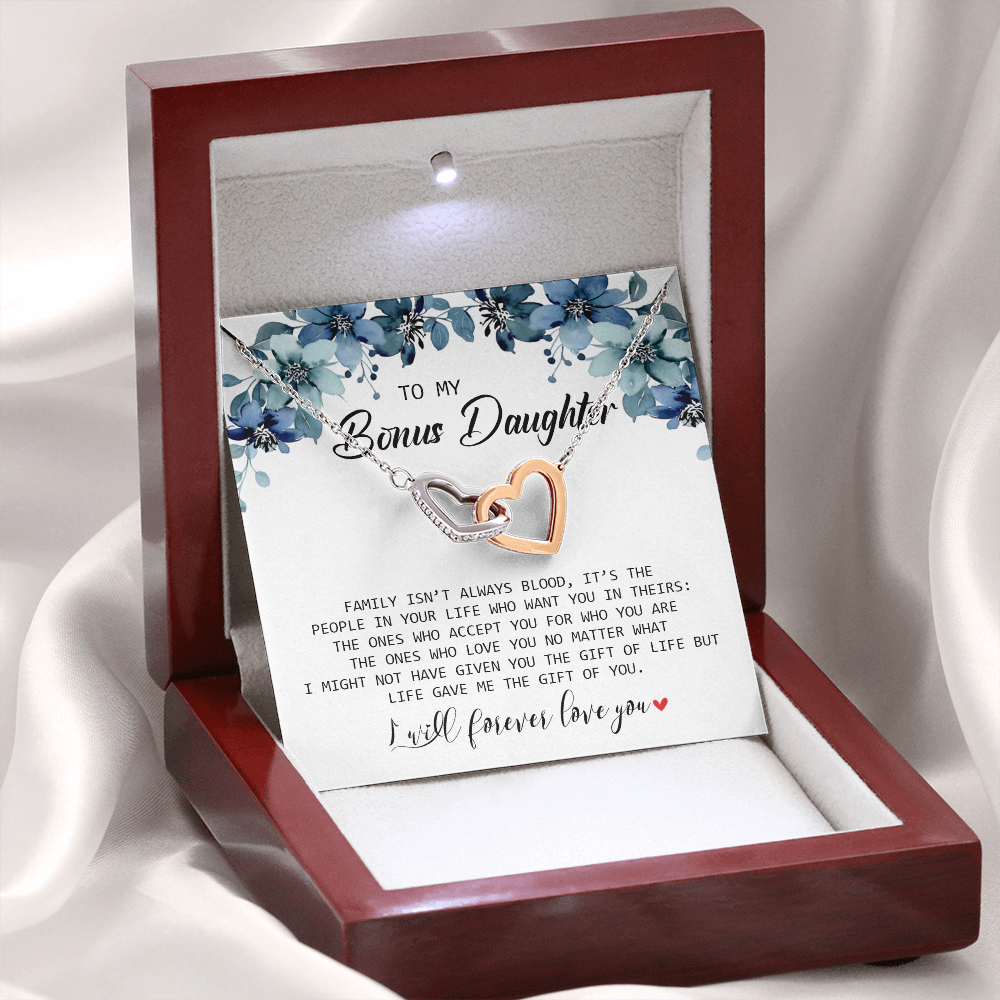 To My Bonus Daughter - I Will Forever Love You - Interlocking Hearts Necklace SO155T