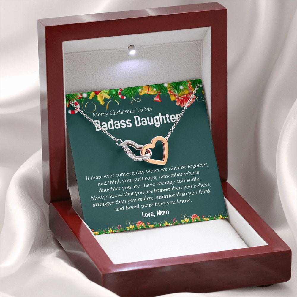 Badass Daughter - Merry Christmas - Interlocking Hearts Necklace