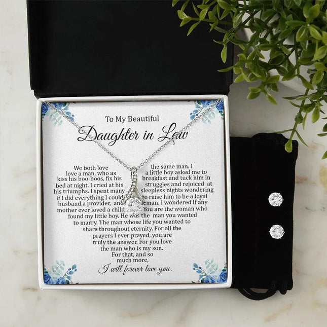 Daughter In Law - I Will Forever Love You - Alluring Beauty Necklace + CZ Earrings - Charming Present