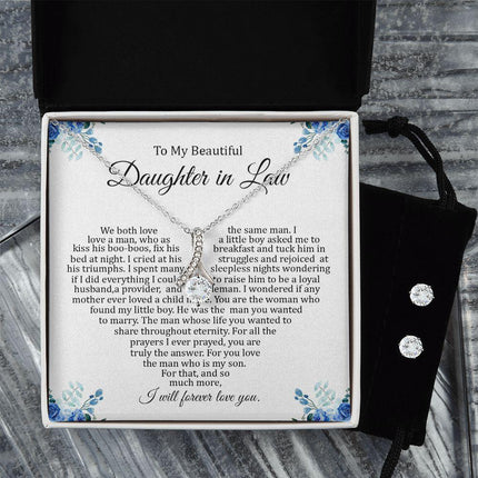 Daughter In Law - I Will Forever Love You - Alluring Beauty Necklace + CZ Earrings - Charming Present