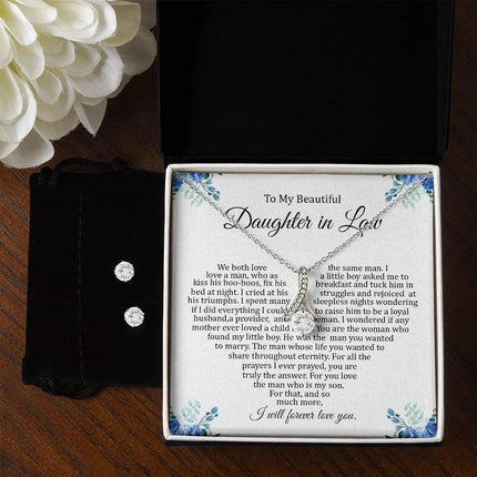 Daughter In Law - I Will Forever Love You - Alluring Beauty Necklace + CZ Earrings - Charming Present