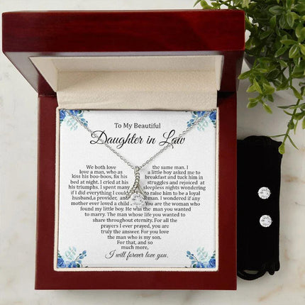 Daughter In Law - I Will Forever Love You - Alluring Beauty Necklace + CZ Earrings - Charming Present