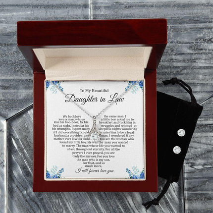Daughter In Law - I Will Forever Love You - Alluring Beauty Necklace + CZ Earrings - Charming Present