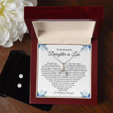 Daughter In Law - I Will Forever Love You - Alluring Beauty Necklace + CZ Earrings - Charming Present