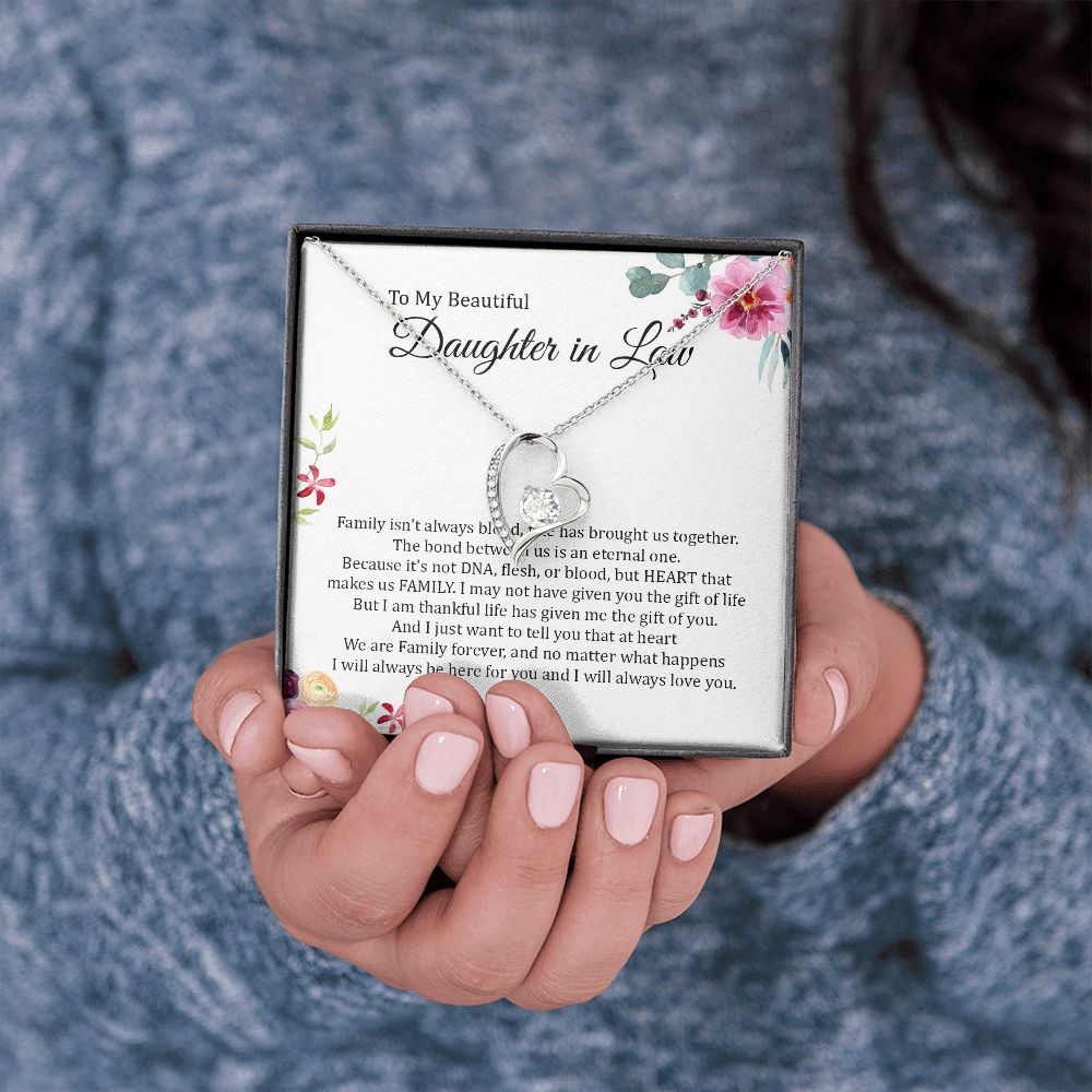 Daughter In Law - Heart That Makes Us Family - Forever Love Necklace