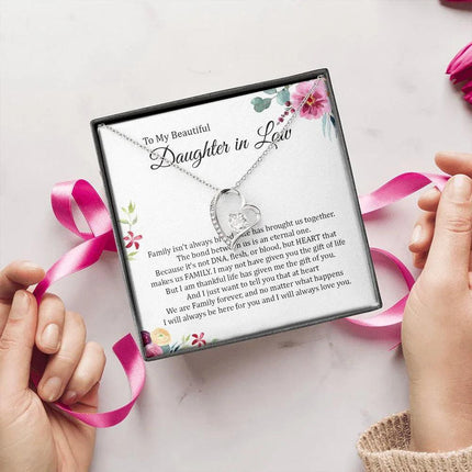 Daughter In Law - Heart That Makes Us Family - Forever Love Necklace - Charming Present
