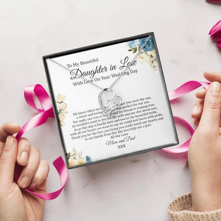 Daughter In Law - Mom And Dad - On Your Wedding Day - Forever Love Necklace - Charming Present