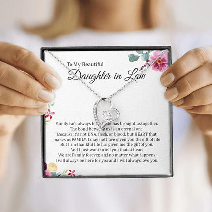Daughter In Law - Heart That Makes Us Family - Forever Love Necklace - Charming Present