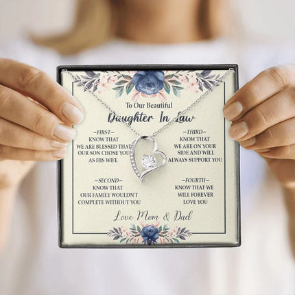 Daughter In Law - Mom And Dad - Forever Love Necklace - Charming Present