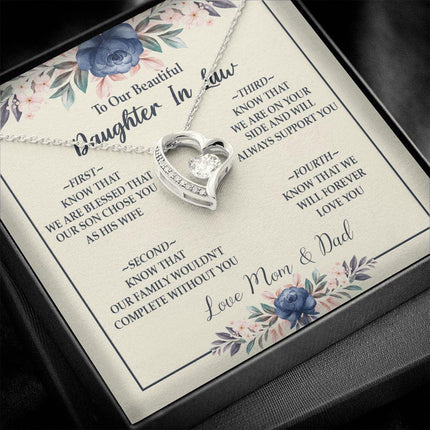 Daughter In Law - Mom And Dad - Forever Love Necklace - Charming Present