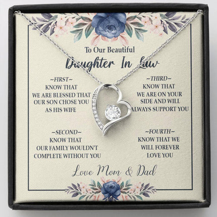 Daughter In Law - Mom And Dad - Forever Love Necklace - Charming Present