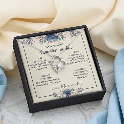 Daughter In Law - Mom And Dad - Forever Love Necklace - Charming Present
