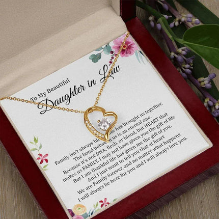 Daughter In Law - Heart That Makes Us Family - Forever Love Necklace - Charming Present