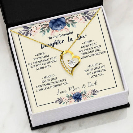 Daughter In Law - Mom And Dad - Forever Love Necklace - Charming Present