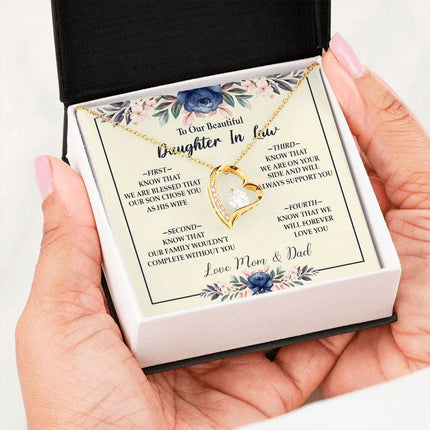 Daughter In Law - Mom And Dad - Forever Love Necklace - Charming Present