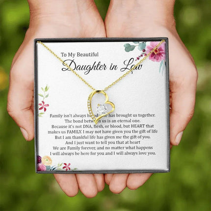 Daughter In Law - Heart That Makes Us Family - Forever Love Necklace - Charming Present