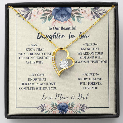 Daughter In Law - Mom And Dad - Forever Love Necklace - Charming Present